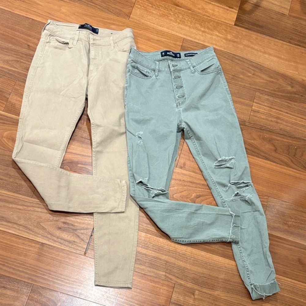Hollister Pair of 2 Khaki Green & Tan High & Mid Rise Super Skinny Classic Jeans